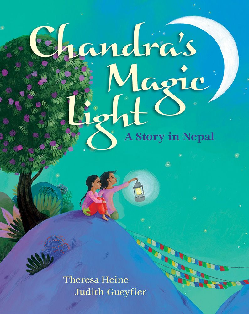 Cover of "Chandra's Magic Light: A Story in Nepal." Features two children on a hill with a lantern.