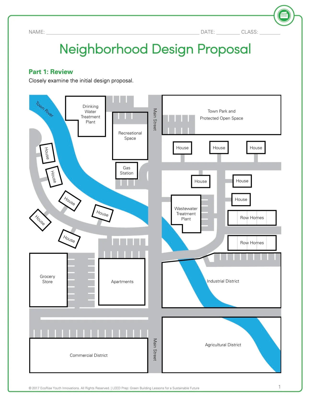 Page from one lesson titled "Neighborhood Design Proposal."
