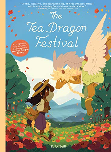 Cover of the second book in the series. Features a child and a tea dragon looking into each other's eyes in a field of flowers.